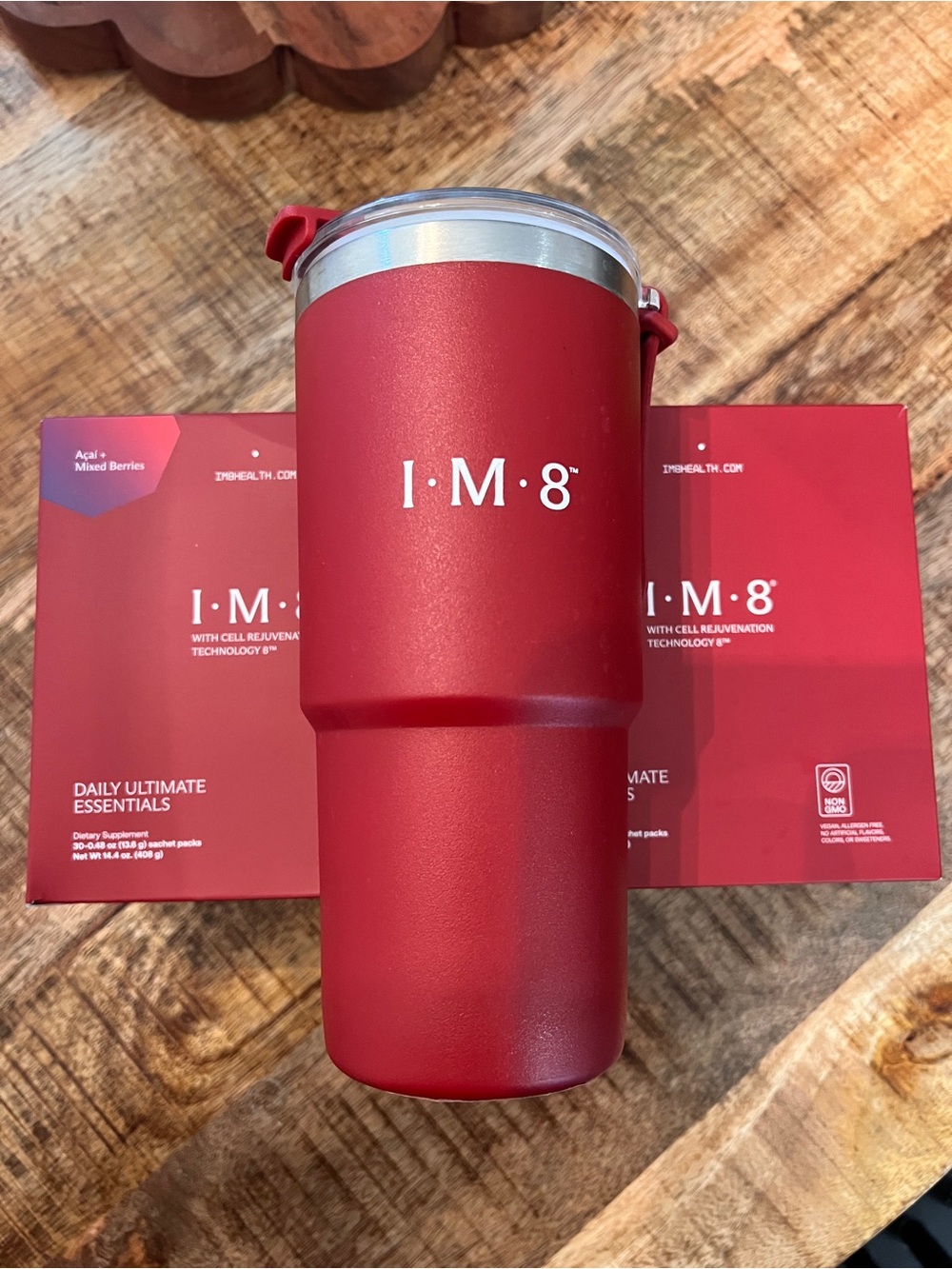 IM8 Daily Ultimate Essentials Acai Berry 60 Packets + Stainless Steel Mug Bundle